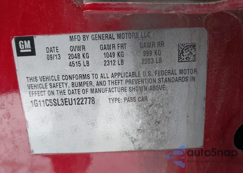 2014 Chevrolet Malibu 1Lt из США, поврежденный, VIN 1G11C5SL3EU122778